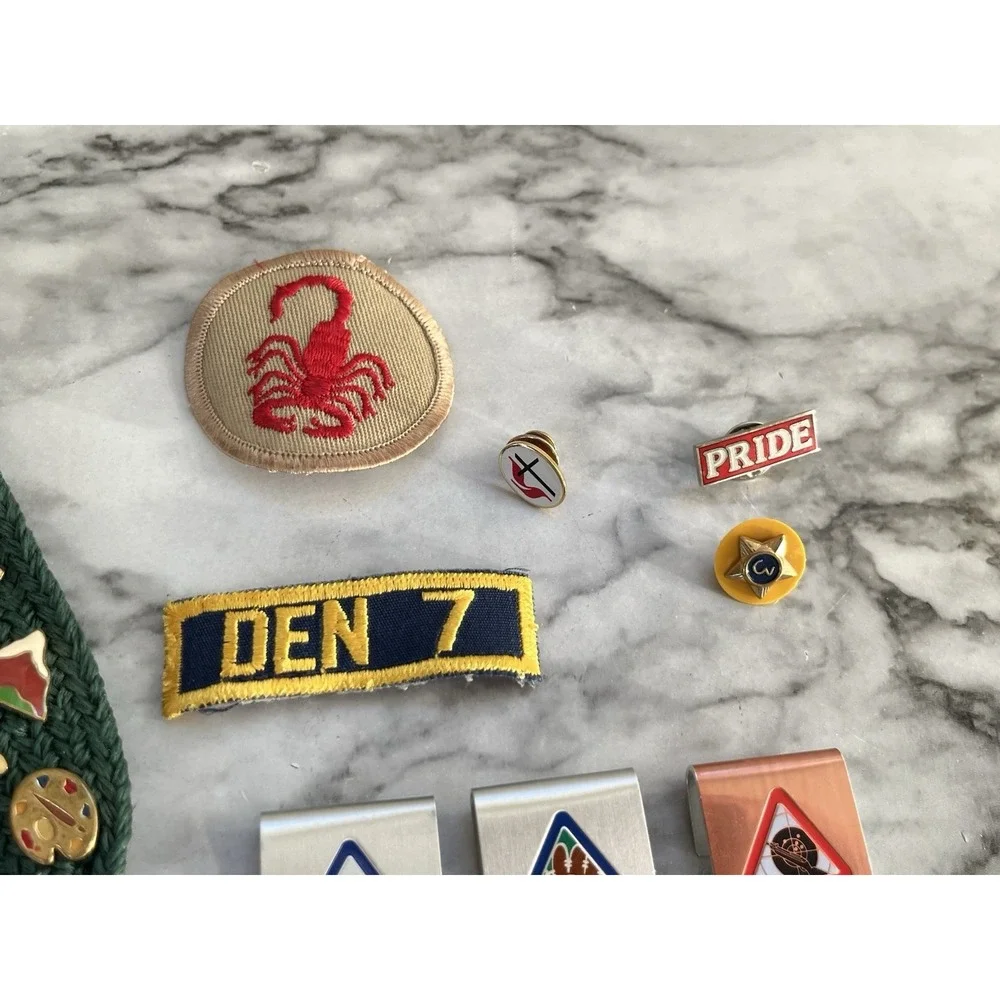 Vintage Cub Scout‎ Webelos With 19 Pins Assorted Lot Patches Belt Slides Pins